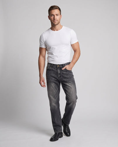 Herren Relaxed Denim-Jeans mit extra weitem Bein, Charcoal-Wash und verlängertem Saum Shop Nory