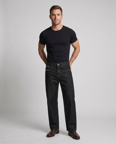 Herren Relaxte Wide‑Leg Denim‑Palazzo‑Hose mit extra langem Saum und minimalistischer Five‑Pocket‑Optik Shop Nory