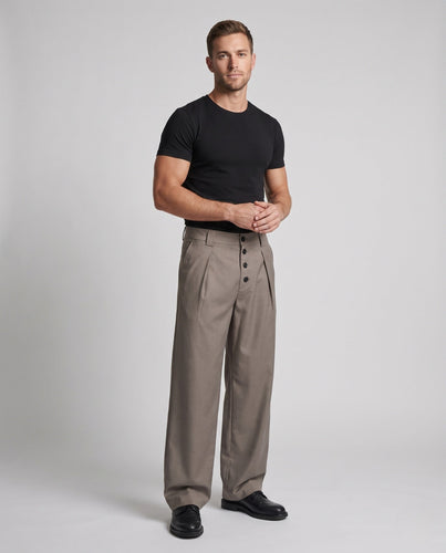 Herren sehrweite Tailored-Hose mit hoher Taille, Knopfleiste und dramatischem Saum Shop Nory