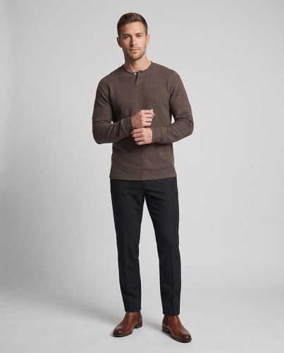 Herren Strukturierter Langarmshirt mit Stehkragen und Ein-Knopf-Leiste Shop Nory