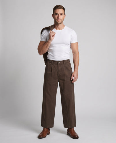 Herren Ultraweite Baumwoll-Canvas-Hose im Palazzo-Cut mit Bundfalten Shop Nory