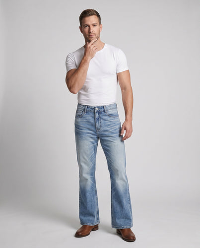 Herren Weit geschnittene Stonewashed-Denim-Jeans mit bodenlangem Saum und markanten Falten Shop Nory