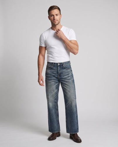 Herren Weite Retro‑Flared‑Denim‑Jeans mit markanter Whisker‑Optik Shop Nory