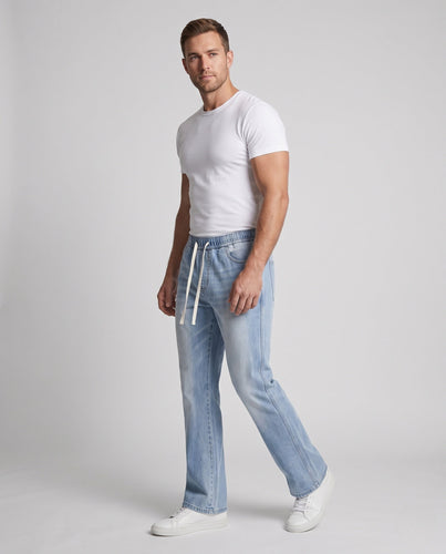 Herren Weite Stonewashed-Denim-Jeans mit bodenlangem Saum und relaxed Fit Shop Nory