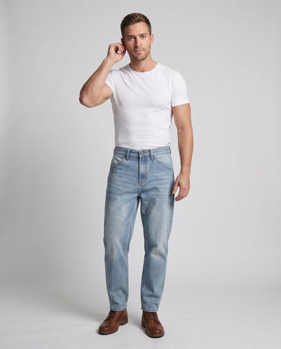 Herren weite tapered Denim-Jeans mit mittlerer Bundhöhe und konstrastierenden Außennaht-Details Shop Nory