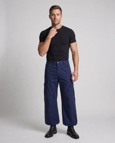 Herren Weite Workstyle-Cargo-Palazzo-Hose mit tiefem Schritt, Knieabnähern und großen Klappentaschen Shop Nory