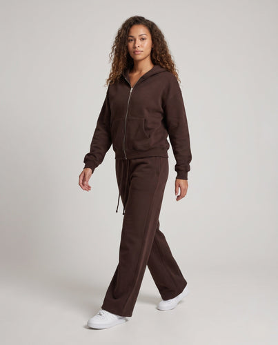 Damen Gekürztes Kapuzen-Sweatshirt mit Reißverschluss und weite Lounge-Jogginghose Set Shop Nory