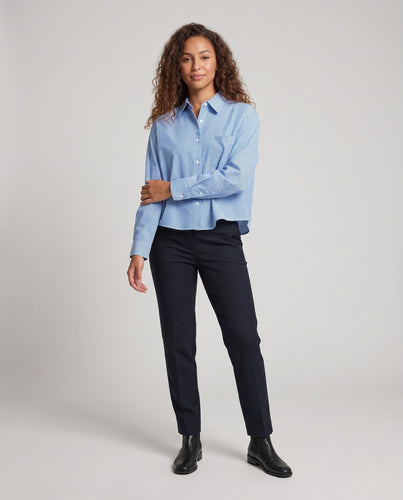 Damen Gestreifte Oversize-Hemdbluse mit Brusttasche und Button-Down-Kragen Shop Nory