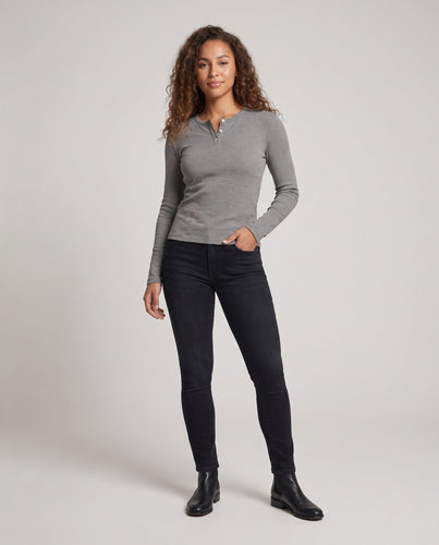 Damen Langärmliges Thermo-Waffelshirt mit Henley-Knopfleiste Shop Nory