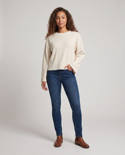 Damen Locker geschnittener Waffelstrick-Pullover mit weitem Ärmel Shop Nory