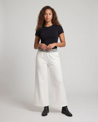Damen weite Culotte-Jogginghose mit gestreiftem Komfortbund und Eingrifftaschen Shop Nory