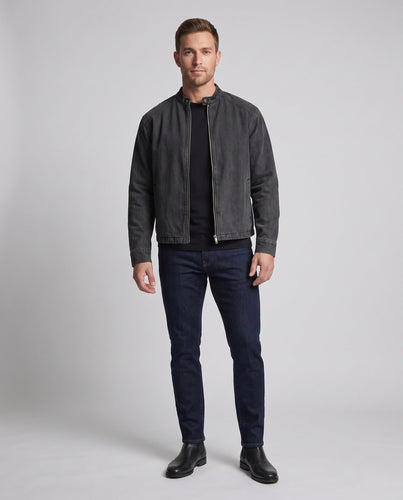 Herren Jeansjacke im Bomberstil mit Stehkragen und Zwei-Wege-Reißverschluss Shop Nory