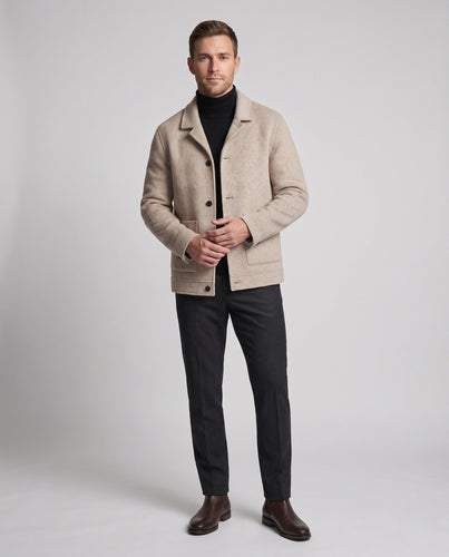 Herren Kurzjacke im Wollmix mit Druckknopfverschluss, aufgesetzten Taschen und weichem Reverskragen Shop Nory