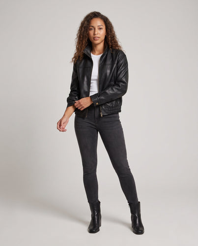 Damen Kurzjacke im Bomberstil aus weichem Lammnappa mit hohem Stehkragen Shop Nory