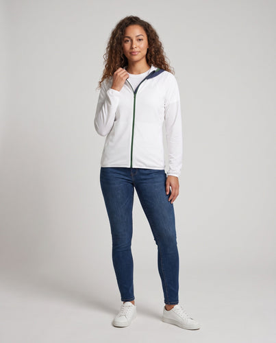 Damen Leichte sportliche Kapuzenjacke aus strukturiertem Funktionsjersey mit durchgehendem Reißverschluss Shop Nory