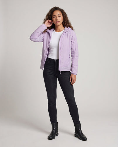 Damen Ultraleichte Kapuzenjacke mit gesteppter Innenlage, Zwei-Wege-Reißverschluss und Reißverschlusstaschen Shop Nory