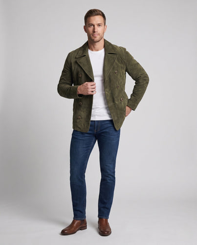 Herren Doppelreihige Velourslederjacke mit Reverskragen Shop Nory