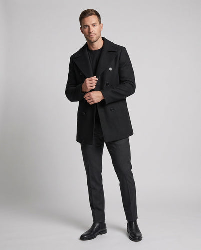 Herren Doppelreihiger Wollmix-Pea-Coat mit hohem Stehkragen und taillierter Silhouette Shop Nory