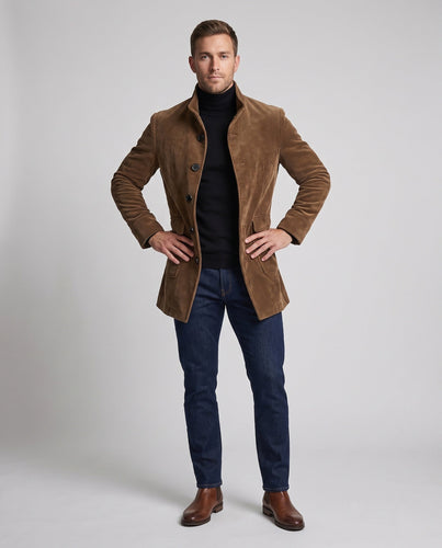 Herren Taillierter Cordmantel mit Stehkragen, aufgesetzten Taschen und Holzknöpfen Shop Nory