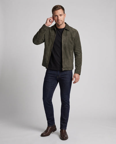 Herren Wildlederjacke mit Reißverschluss und Hemdkragen Shop Nory