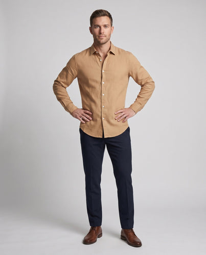 Herren Leichtes Leinen-Baumwoll-Hemd mit Kentkragen, langärmlig und lässigem Regular-Fit Shop Nory