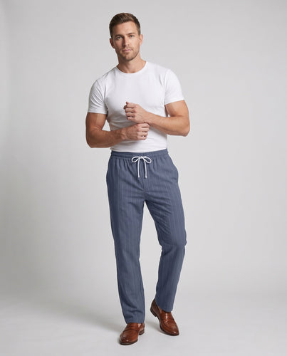 Herren Nadelstreifen-Freizeithose mit Elastikbund, Tunnelzug und geradem Bein Shop Nory
