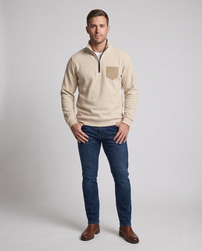 Herren Sweatshirt mit kurzem Reißverschluss am Stehkragen und kontrastierter Brusttasche Shop Nory