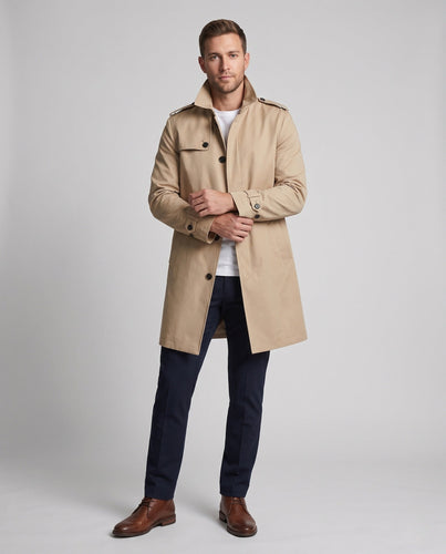 Herren Langer Trenchcoat aus Wollmischung mit Schulterklappen und klassischem Reverskragen Shop Nory