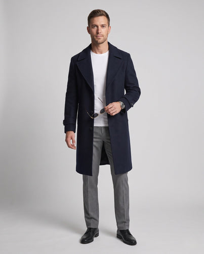 Herren Maxilanger Wollmix-Longcoat mit schmalem Revers und zeitloser Silhouette Shop Nory