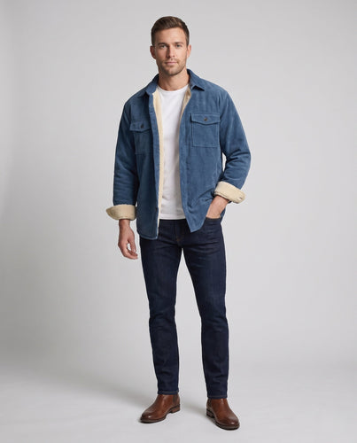 Herren Cord-Overshirt mit Teddyfutter, Thermogefütterte Hemdjacke Shop Nory
