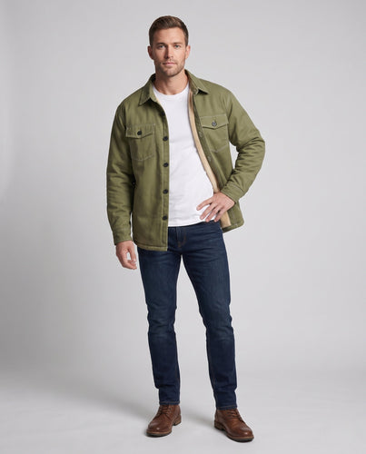 Herren Gefüttertes Overshirt aus Baumwoll‑Twill mit Teddyfutter, Pattentaschen und weichem Innenfutter Shop Nory