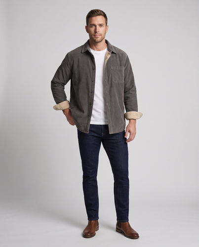 Herren Teddygefüttertes Cord-Hemdjacke mit Thermofutter und Brusttaschen Shop Nory