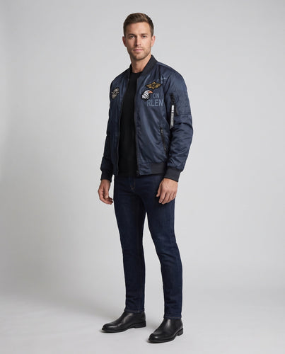 Herren Bomberjacke im Aviatorstil mit Military‑Patches, Ärmeltasche und Rippbündchen Shop Nory