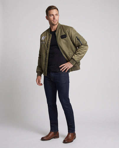 Herren Bomberjacke im Pilotstil mit gestickten Space-Details und Reißverschluss-Ärmeltasche Shop Nory