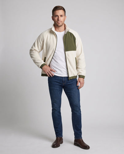 Herren Fleecejacke mit Nylonkontrastpaneel, Stehkragen und durchgehendem Reißverschluss Shop Nory