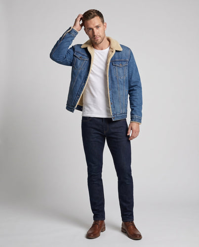 Herren Gefütterte Denim-Jeansjacke mit Teddyfutter, hohem Kragen und Thermoisolierung Shop Nory