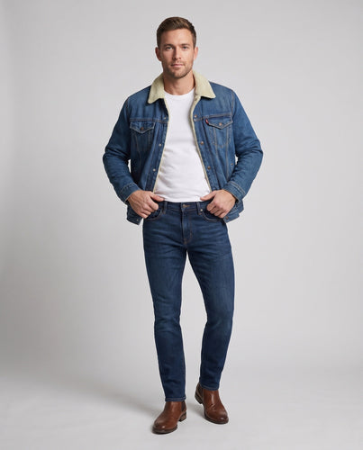 Herren Gefütterte Denim-Truckerjacke mit Teddyfleece-Innenfutter Shop Nory