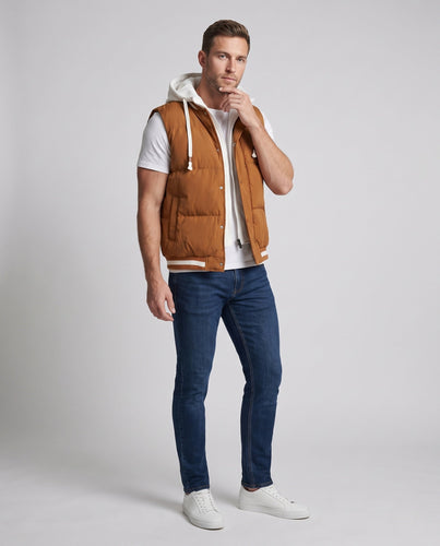 Herren Gepolsterte Steppweste mit abgesetzter Kapuzen-Innenjacke und winddichter Außenschicht Shop Nory