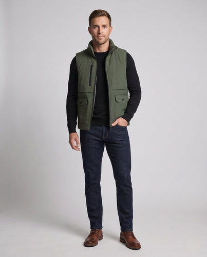 Herren Gepolsterte Thermo-Utility-Weste mit hohem Stehkragen und Multifunktionstaschen Shop Nory
