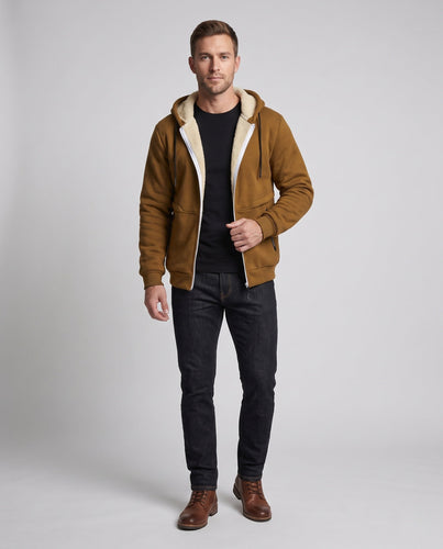 Herren Kapuzen-Fleecejacke mit Teddyfutter, durchgehendem Reißverschluss und Reißverschlusstasche Shop Nory