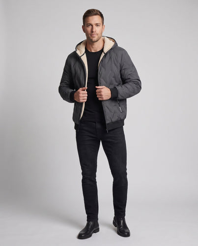 Herren Kapuzen‑Wattierte Thermo‑Bomberjacke mit Teddyfutter und winddichter Außenlage Shop Nory