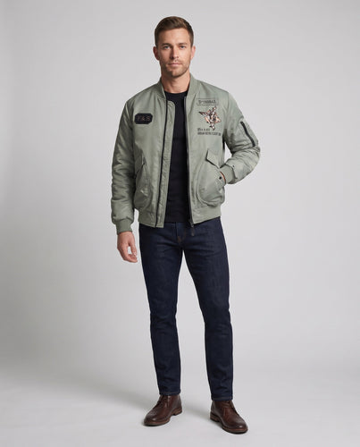 Herren Kurz geschnittene Flight-Bomberjacke mit Patches und Utility-Taschen Shop Nory