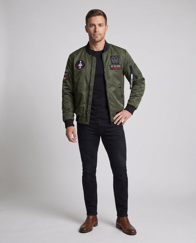Herren Kurze Bomberjacke mit Patch‑Applikationen, Nylon‑Obermaterial und gesteppter Innenfütterung Shop Nory