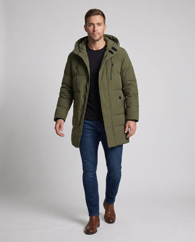 Herren Langer Steppparka mit wasserabweisender Außenhülle und Tunnelzugkapuze Shop Nory