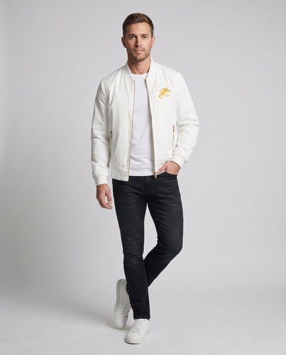 Herren Leichte Bomberjacke mit goldbesticktem Emblem und Reißverschlusstaschen Shop Nory