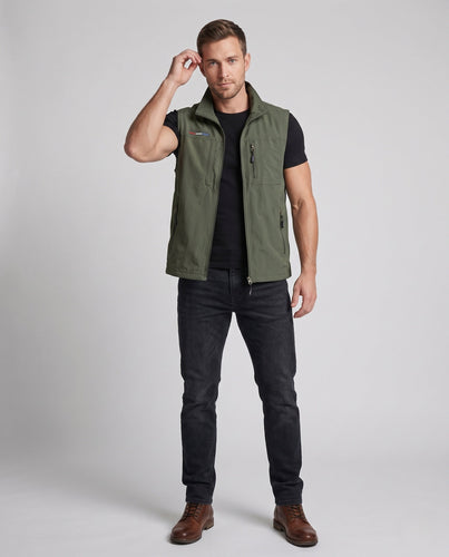 Herren Thermo-Fleece-Outdoorweste mit winddichter Mikrofaserschale, hohem Kragen und Mehrfach-Reißverschlusstaschen Shop Nory