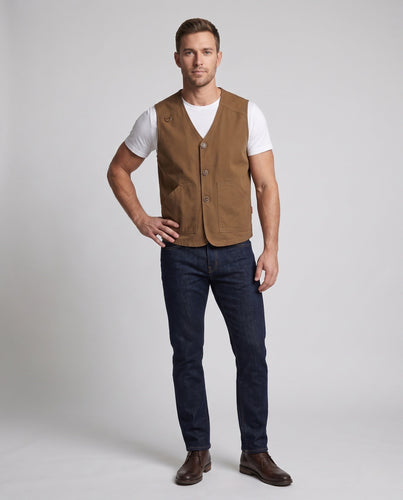 Herren Utility-Weste mit V-Ausschnitt, robustem Baumwollcanvas und karierter Innenfütterung Shop Nory