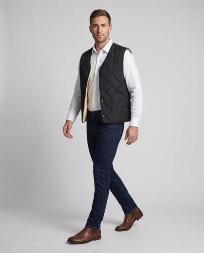 Herren Wärmende gesteppte Thermo-Weste mit Sherpa‑Futter, Rundhalsausschnitt und Druckknöpfen Shop Nory