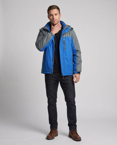 Herren wasser- und winddichte gefütterte Outdoor-Skijacke mit abnehmbarer Kapuze und Thermofutter Shop Nory