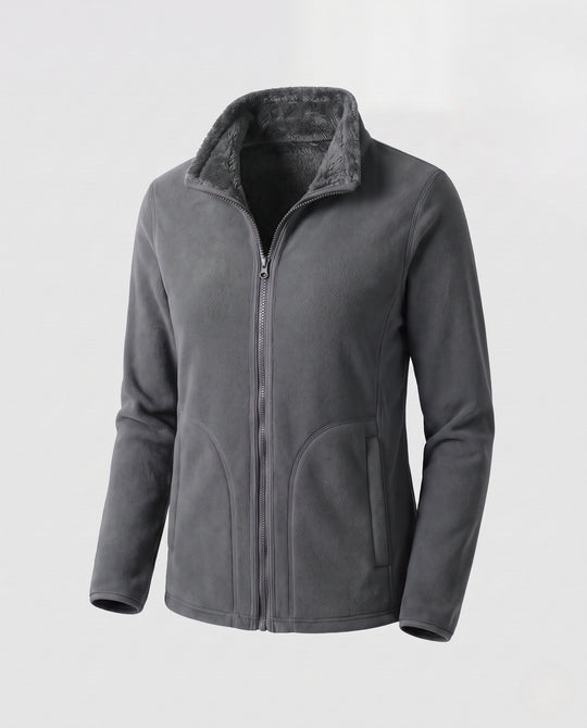 Damen Flauschige Fleecejacke mit Teddyfutter, Stehkragen und Reißverschluss Shop Nory